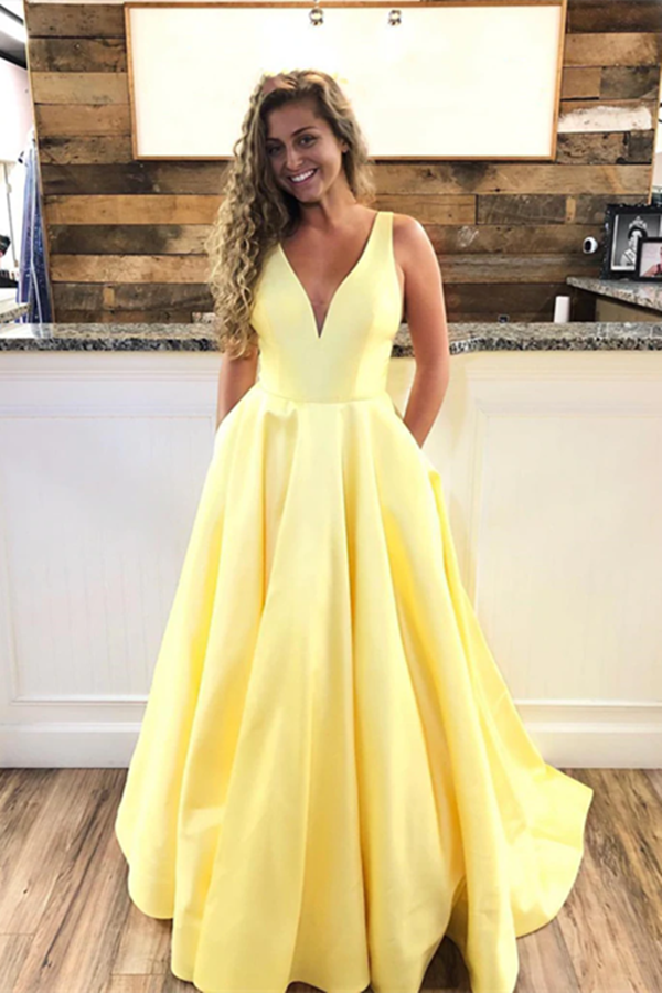 slim fit dress slacks Yellow Tulle Lace Long Prom Dress, A-Line Backless Graduation Party Dr main image 0
