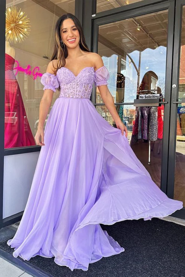 Light PurpleHalter Neck Lace Prom Dress with Sweep Train, Backless Evening Gowns