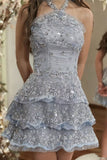 Beautiful Short Frozen Blue Prom Dress, Cute Party Dress PFH0561