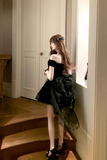 Black Velvet Short Prom Dress with Bow, A Line Mini Party Dress PFH0559