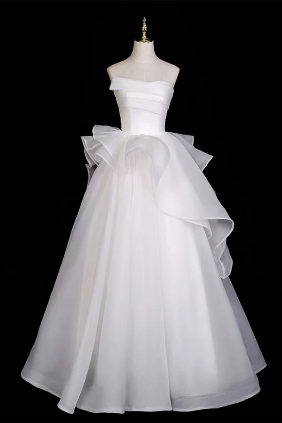 A Line Organza White Long Prom Dress, White Long Prom Dress PFP2897