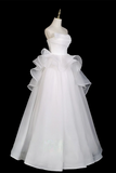 A Line Organza White Long Prom Dress, White Long Prom Dress PFP2897