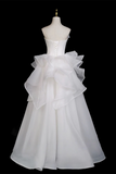 A Line Organza White Long Prom Dress, White Long Prom Dress PFP2897