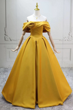 A Line Off Shoulder Satin Yellow Long Prom Dress, Formal Dress PFP2905
