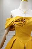 A Line Off Shoulder Satin Yellow Long Prom Dress, Formal Dress PFP2905