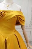 A Line Off Shoulder Satin Yellow Long Prom Dress, Formal Dress PFP2905