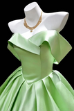 Light Green Off The Shoulder Satin Mini Prom Dress, A Line Elegant Ruffle Party Gown PFH0564
