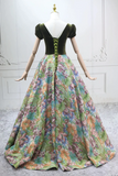 Mannequin wearing a black top and colorful floral skirt against a white background