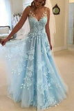 Elegant A-line V-neck Tulle Floor Length Wedding Dresses With Lace Appliques PFW0068