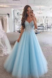 Elegant A-Line Spaghetti Straps Long Tulle Wedding Dress with Appliques PFW0033