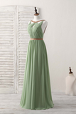 Simple Green Chiffon Long Prom Dress, Green Bridesmaid Dress PFP2975