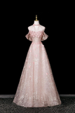 Pink Halter Off Shoulder 3D Floral Glitter Tulle Evening Gown PFP3013