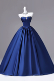 Blue Off Shoulder Satin Ball Gown, Crystal Sweetheart Corset Formal Evening Dress PFP3014