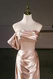 Champagne Off Shoulder Satin Mermaid Evening Gown, Elegant Long Prom Dress PFP3021