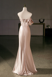 Champagne Off Shoulder Satin Mermaid Evening Gown, Elegant Long Prom Dress PFP3021