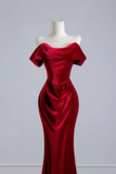 Burgundy Velvet Off The Shoulder Mermaid Gown with Ruched Bodice PFP3048