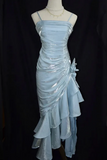 Light Blue Spaghetti Straps High Low Party Dress, Chci Layers Evening Dress PFP3052
