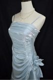 Light Blue Spaghetti Straps High Low Party Dress, Chci Layers Evening Dress PFP3052