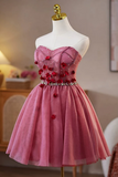 Strapless Short Pink Floral Prom Dresses, Formal Homecoming Dresses PFH0568