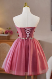 Strapless Short Pink Floral Prom Dresses, Formal Homecoming Dresses PFH0568