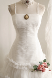 White Elegant Sweep Train Prom Dress with Layered Tulle Skirt PFP3060