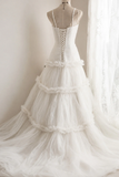 White Elegant Sweep Train Prom Dress with Layered Tulle Skirt PFP3060