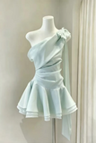 One Shoulder Short Mint Green Prom Dresses, Short Mint Green Formal Homecoming Dresses
