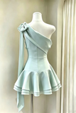 One Shoulder Short Mint Green Prom Dresses, Short Mint Green Formal Homecoming Dresses

