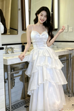 Light Blue Tulle Short Sleeves Long Prom Dress with Lace, Light Blue Shiny Floor Length Formal Gowns
