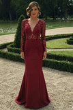A Line Sweetheart Long Sleeve Prom Dress, Lace Burgundy Prom Dress PFP3024