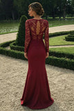 A Line Sweetheart Long Sleeve Prom Dress, Lace Burgundy Prom Dress PFP3024