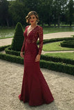 A Line Sweetheart Long Sleeve Prom Dress, Lace Burgundy Prom Dress PFP3024