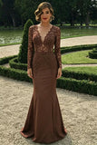 A Line Sweetheart Long Sleeve Prom Dress, Lace Burgundy Prom Dress PFP3024
