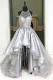 Short Front Long Back Halter Beading Open Back Prom Dresses PFP1082
