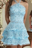Beautiful Short Frozen Blue Prom Dress, Cute Party Dress PFH0561