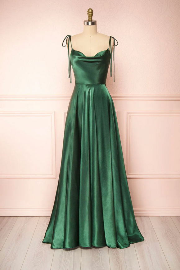 Simple Satin Long A Line Prom Dress, Spaghetti Straps Evening Dress PFP2397