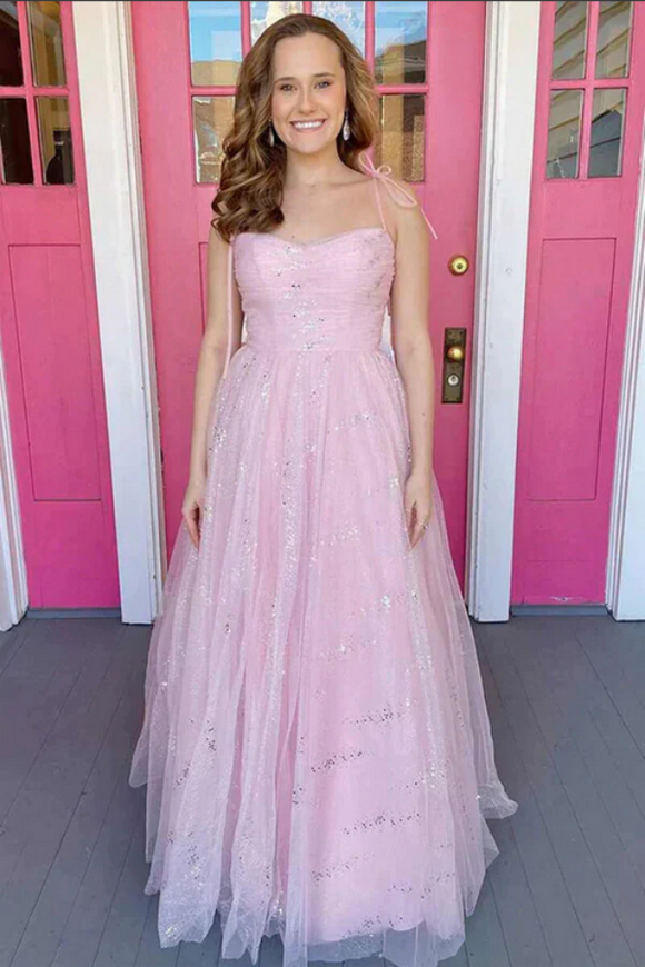 Pink Tulle A Line Sweetheart Simple Prom Dresses, Long Formal Dresses PFP2399