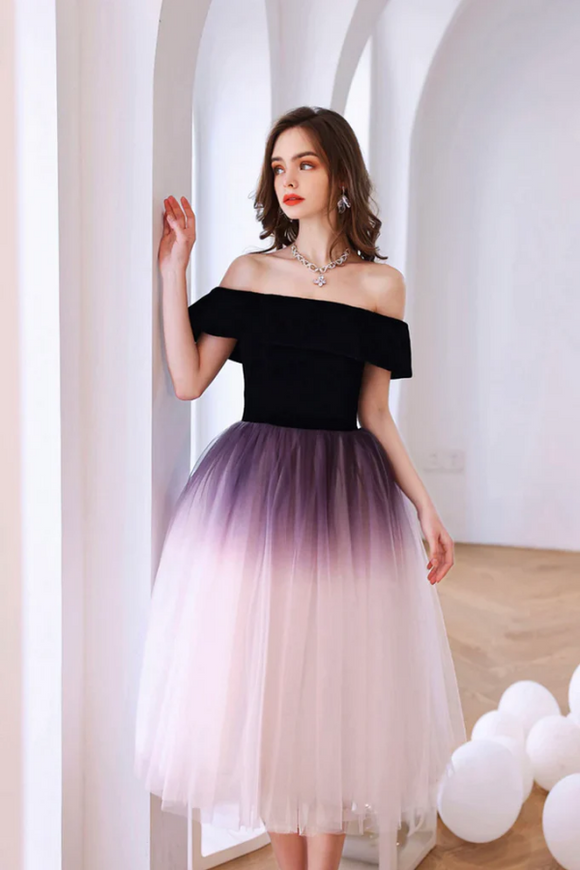 A Line Off the Shoulder Lovely Ombre Tulle Homecoming Dress PFH0446