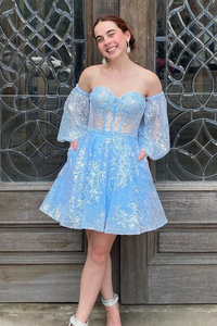 Sparkly Sweetheart Short Homecoming Dress with Detachable Sleeves PFH0449