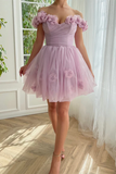 Off the Shoulder Lilac Floral Prom Dress, Off Shoulder Lilac Homecoming Dress PFH0458