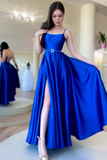 Royal Blue Satin A Line Spaghetti Straps Formal Prom Dress PFP2419