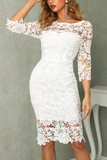 Chic Ivory Long Sleeves Knee Length Lace Homecoming Dresses PFH0467