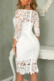 Chic Ivory Long Sleeves Knee Length Lace Homecoming Dresses PFH0467