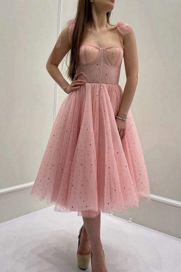 Princess Pink Tulle Short Prom Dress, Shiny Pink Homecoming Dress PFH0469