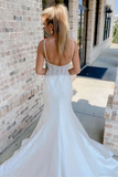 White V Neck Beading Trumpet Long Wedding Dress Bridal Gown PFW0646