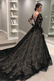 Black Long Sleeves A Line Lace Wedding Dresses PFW0648