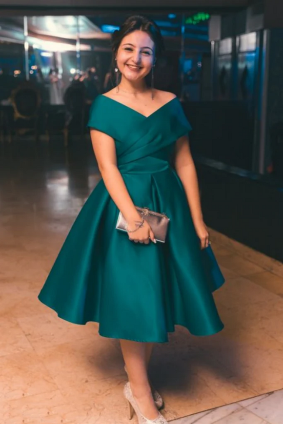 Cute Off the Shoulder Green Satin Prom Dress, Green Homecoming Dress P Promfast Cute Off the Shoulder Green Satin Prom Dress, Green Homecoming Dress P Promfast