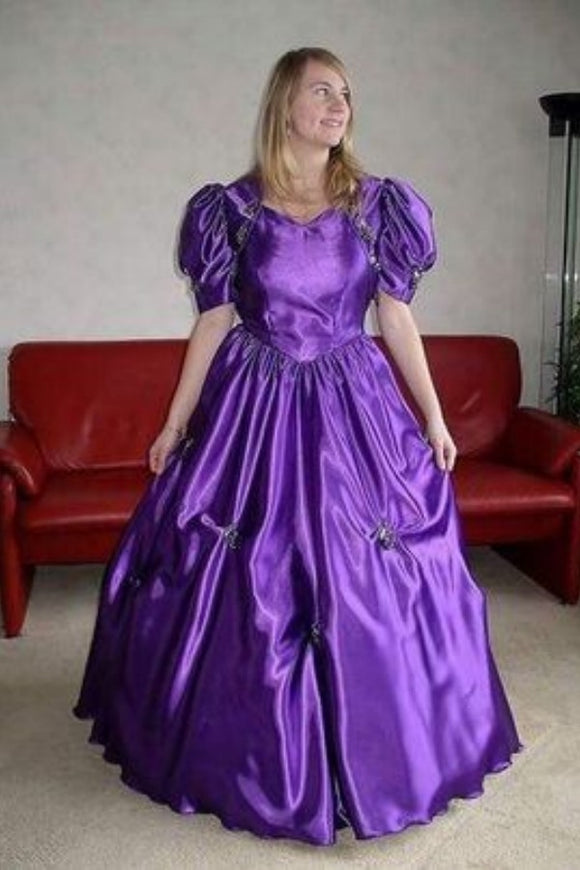 Vintage 80s Purple Prom Party Dress Plus Size Prom Dresses PFP2436