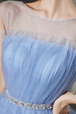 Blue Tulle Short Prom Dress, Cute Round Neck Layered Blue Party Dress PFH0486