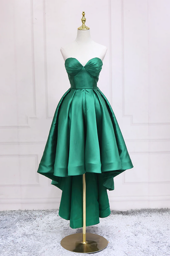 Green Satin High Low Prom Dress, Cute Sweetheart Neck Evening Party Dr Promfast Green Satin High Low Prom Dress, Cute Sweetheart Neck Evening Party Dr Promfast
